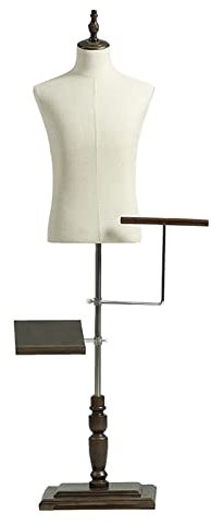 Manichino da Cucito, Busto da Uomo con Base in Legno, manichini Busto per vetrina Regolabile in Altezza per Negozio di Abbigliamento Negozio Camera da Letto (A)