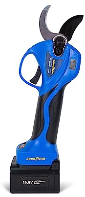 Goodyear – Tijeras de Podar Eléctricas 16.8V LI-ION 2Ah. 25-32mm Diámetro Corte. 840W Potencia de Corte. Tijeras Anticorte + progresivo hasta 3 horas Autonomía. Incluye 2 baterías y kit herramientas