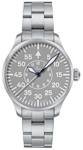 Laco Reloj de aviador automático, carcasa de acero inoxidable, cristal de zafiro, 5 bar, fabricado en Alemania, Damen, Pulsera