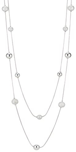 FULU AUTUMN Damen Statement Kette Lange Perlenkette Silber Chain Zwei Strang Modeschmuck Halskette Geburtstagsgeschenk(16-Metal)