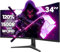 CRUA 34 Inch Ultra Wide Gaming Monitor, WQHD (3440x1440p) 144Hz/165Hz, 120% sRGB, Computer Monitor Compatible with AMD Freesync, Wall Systems (HDMI, DP), Black