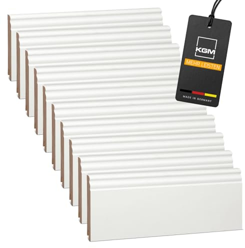 Förpackning KGM Hamburger Sockellist Altberliner Profil - klassisk rundad listprofil - Vitlackerad Golvlist i Massiv Furu - Mått: 2400 x 18 x 115 mm - 10 st / 24M