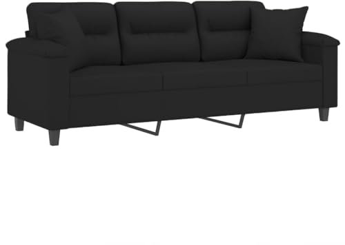 vidaXL Sofa 3 Sitzer, Couch mit Kissen, Liegesofa für Wohnzimmer, Polstersofa Sessel Relaxsofa Loungesofa Relaxcouch, Schwarz Mikrofasergewebe
