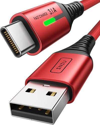 INIU USB C Kabel 2m Rot Typ C 3,1A Handy Ladekabel USB auf USB C Schnellladekabel, Nylon USB-C Aufladekabel Lang für iPhone 16 15 Pro Samsung Galaxy S21 S20 S10 Note 10 Google Pixel 7 6 usw.
