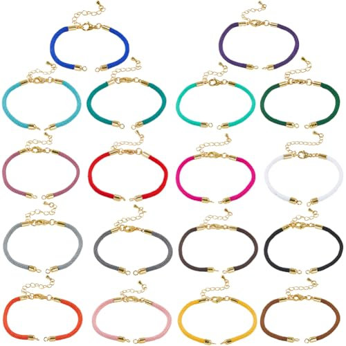 SUNNYCLUE 18Pcs 18 Colors Braided Nylon Bracelet Adjustable Cord Bracelets Bulk Metal Golden Brass Knots Stainless Steel Lobster Claw Clasps Thread Rope Chain for Friendship Jewellery Making DIY