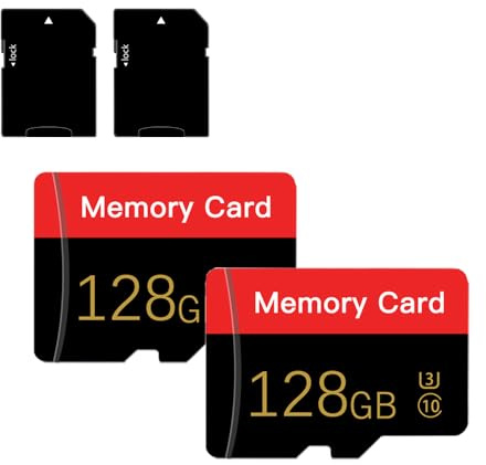 Lot de 2 Micro Carte Mémoire 128 Go avec Adaptateur, C10/UHS-I/A1, Carte TransFlash, Carte TF pour Smartphone, Appareil Photo, Tablette, Drone (Rouge 128 Go * 2)