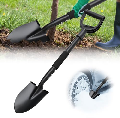 31 Compact Garden Shovel with D-Grip Handle - Rust-Proof Lightweight Metal Tool for Raised Beds, Tight Spaces & Emergency Use (Kids/Adults Friendly), Black