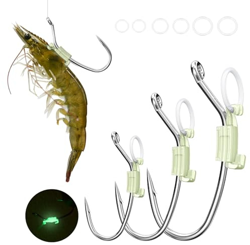 KANAMA Hameçons pour Crevettes Vivantes Lumineux, Hameçons de Pêche Robustes en Acier à Haute Teneur en Carbone, à Ardillon, Anticorrosion Eau Salée, pour Eau Douce et Salée, Tout en Un, 3 Pièces