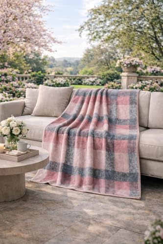 Coperta Plaid 130x170 cm Morbida e Calda BOSALONI HOME, Elegante per Divano e Letto, Fantasia Moderna, Lavabile, Arredo Casa e Ufficio – Rosa e Grigio