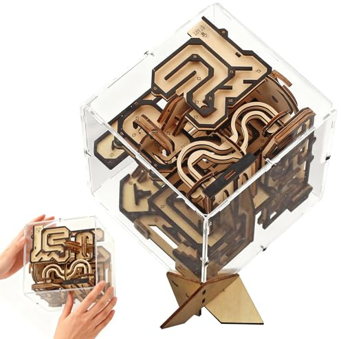 nicknack Large Labyrinth 3D Maze Puzzle Cube, 3D Gravity Maze Cube Brain Teaser Puzzle Box Game, Wooden Model Kits Gift for Adults &Teens