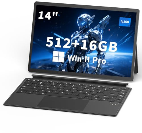FUNYET Computer Portatile 2 in 1 Laptop, sistema Win 11 14 pollici,Portatil processore N100, 16GB di RAM + 512GB di SSD, tastiera retroilluminata, touchscreen e porta Type C，Notebook 2in1 Tablet