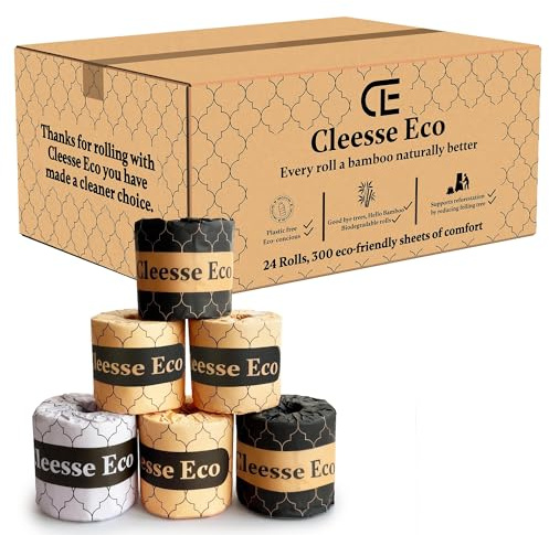 Cleesse Eco Bamboo Toilet Roll – Pack of 24 | Ultra Soft & Smooth 3-Ply | 300 Sheets per Premium Roll | Bulk Family Pack | Strong, Biodegradable, Plastic-Free