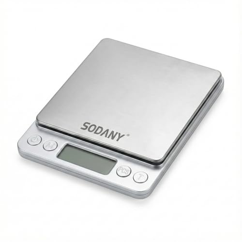 SODANY Báscula Digital de Precisión 500g/0.01g, Mini Balanza de Cocina y Joyería (Gramera), Peso Electrónico Profesional para Oro, Café y Alimentos, Acero Inoxidable, Pantalla LCD, Función Tara.