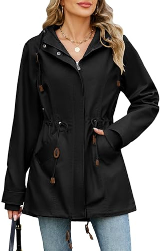 Tuopuda Womens Jacket Hooded Military Jacket Ladies Utility Jacket Lightweight Parka with Pockets for Spring Summer Autumn Outdoor Coat(Black,XL)