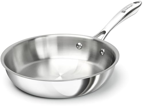 MICHELANGELO Fully Clad Tri-Ply Stainless Steel 8 Inch Frying Pan | 18/10 Stainless Steel Skillet for Small Portions and Everyday Cooking, Induction Compatible, PTFE & PFOA Free