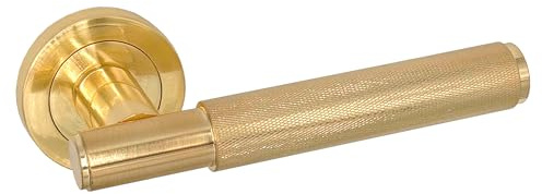 Micel - 00323 - Juego de manilla con roseta (50 mm), maneta con textura, acabado Latón Satinado, color dorado, 140 x 50 x 65 mm (Dorado)