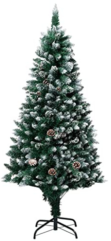sephironlbb Konstgjord julgran med kottar och snö, 180 cm PVC-gran med 950 spetsar och metallstativ, naturtroget snöig för vardagsrum och advent