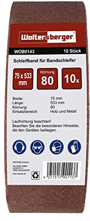 Woltersberger 10 stycken slipband i tyg, storlek 75 x 533 mm, Kornstorlek P120, slipband band slippapper