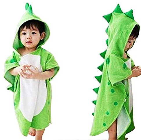 OAMORE Baby Handtuch Breathable Warm Kinder Strandponcho Polygonal Dinosaurier Kapuzenhandtuch Badetücher (Grün)