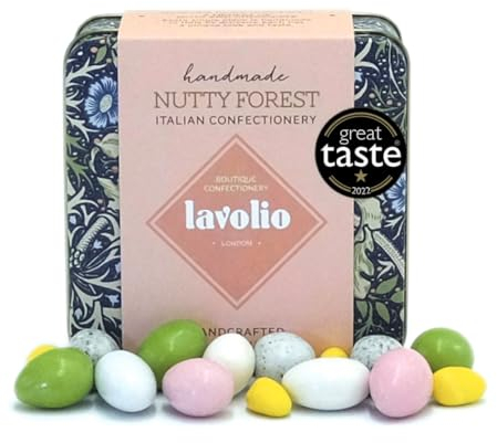 Lavolio William Morris Nutty Forest Confectionery Gift Tin (175g) - Premium Selection of Italian Covered Nuts and Chocolate Sweets, Perfect Present for Him or Her.