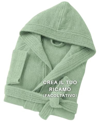 MAYRA Accappatoio Personalizzabile in Spugna 100% Cotone 500 gr Taglie Calibrate | Adulto, Uomo, Donna, Hotel | Personalizzato con Iniziali, Nome, Logo | Design e Ricamo Made in Italy (L, Verde)