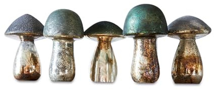 Loberon Deko-Pilze 5er Set Grana - Bunte Tischdeko aus Glas mit Vintage-Optik - Verschiedene Formen & Farben - Handgearbeitetes Finish