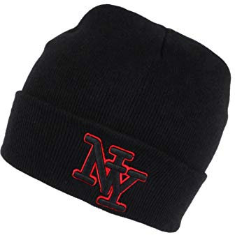 Mütze NY schwarz und rot aus Wolle, bestickt 3D Fashion Farzy – Unisex Gr. Einheitsgröße, Schwarz