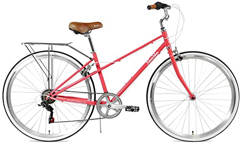 FabricBike Portobello - Bicicleta de Paseo Mujer, Bicicleta Urbana Vintage Retro, Bicicleta de Ciudad Estilo Holandesa con Cambios Shimano Sillín Confortable. (Portobello Coral), 42