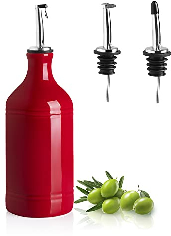 Sweejar Ceramic Olive Oil Dispenser Bottle, Opaque Oil Cruet Protects to Reduce Oxidation, Suitable for Storage Vinegar, Coffee Syrups & Other Liquids, Pack of 1, 15.5 Fl Oz(Red)