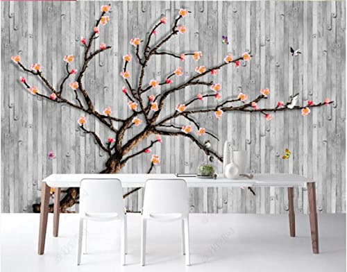 Wesmilewallpaper Arte Retro Árbol Grande Flores Madera Tablón Decoración Fondo Pared Papel De Pared 3D Tela No Tejida Papel Tapiz Papel Pintado 400x280cm