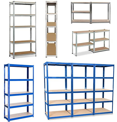 Rigogo Lagerregal 170x75x30 cm, Schwerlastregal mit 5 Metallboden Verstellbare Metallregal Steckregal Metall Kellerregal Set Einfache Montage, bis 875 kg Belastbar, Verzinkt
