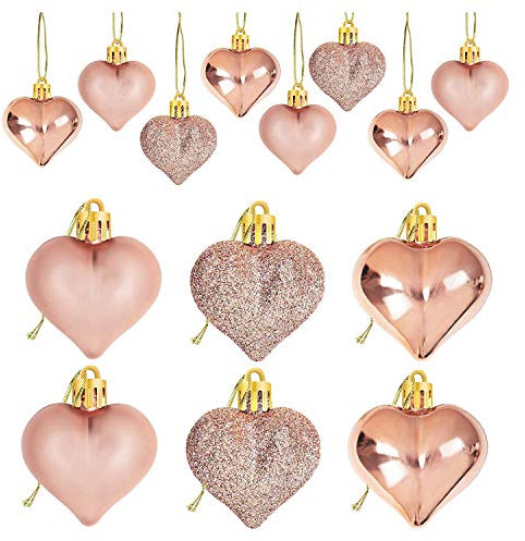 Wresetly 24 adornos de rosa, para San Valentín, con forma de corazón, bolas de bolas para decoración colgante de árbol del hogar, 24 unidades