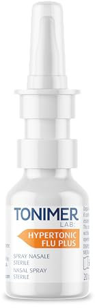 Tonimer Lab Hypertonic Flu Plus – 20 ml – Spray Nasale Sterile Ipertonico – Con Sali marini e Acido Ialuronico reticolato – Per Raffreddore Riniti Sinusiti – Idratante e Lenitivo