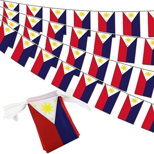 Philippinen String Flag Wimpel Banner – 30 Flaggen, 12 m kleine Mini Philippine Flaggen Wimpelkette Banner für Landdekoration, Schule, Party, Sportveranstaltungen