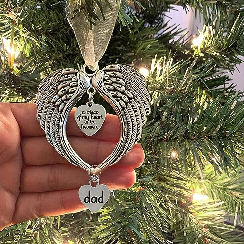 BTORER Christmas Loved One in Heaven Angel Wings Memorial Ornaments, A Piece of My Heart is in Heaven Christmas Tree Memorial Hanging Pendant in Memory of Loved One Loss of a Father Sympathy Gifts