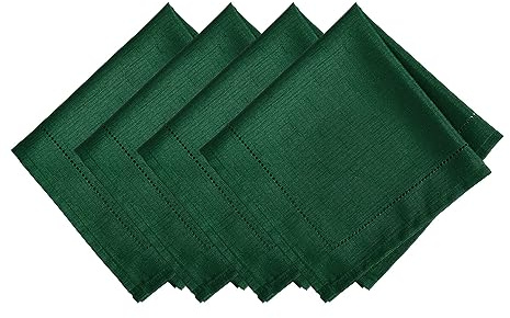 Elrene Home Fashions Alison Eyelet Border Design Cloth Wrinkle Resistant Fabric Dinner Napkin, Set of 4, 17x17, Forest