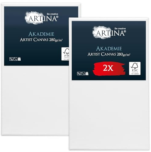 Artina Set da 2 Tela per Dipingere 60x100 cm - 100% Cotone 280g/m² – Telaio in Legno Certificato FSC – Non Si deforma – Canvas Tela Bianca Tele per Pittura – Tele per Dipingere Grandi Akademie