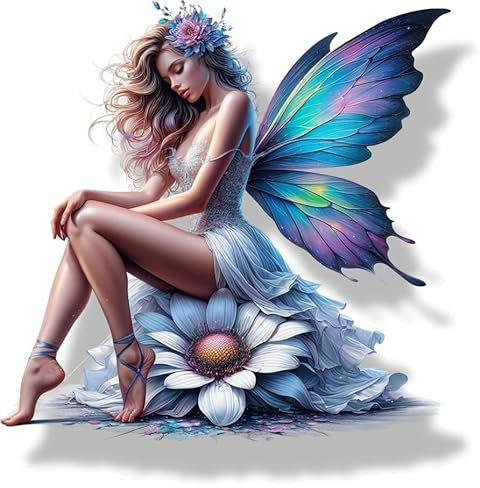 Violet Fairy Flower Vinyl Decals, Fantasy Decor, Purple Floral Wall Sticker | Cover Marks, Opaque Finish, No White Edges, Weatherproof, UK Manufactured, 20cm, 7cm, Use on Laptops, Phones, Cars and Toilet