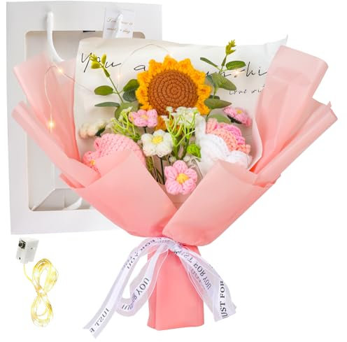 KBIBCK Bouquet de Fleurs artificielles, Artificielles au Crochet Fait à la Main en Peluche, Bouquet de tournesols tricotés pour la fête des mères, Fleur Cadeau Femme