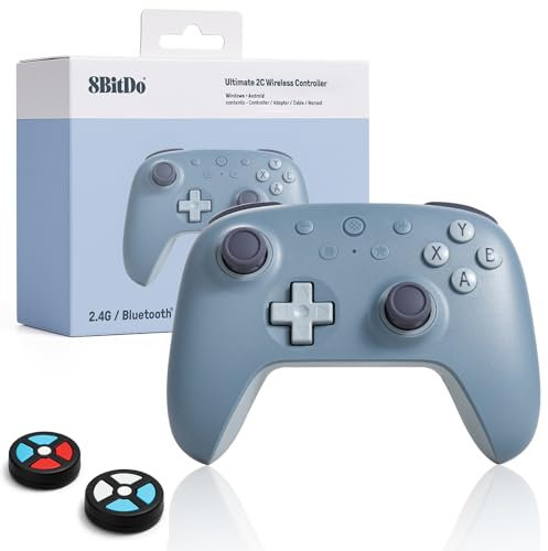 LONGYI 8Bitdo Ultimate 2C Controller Wireless per PC Windows e Android, Joystick a effetto Hall, con Frequenza di Polling 1000Hz, Paraurti L4/R4 Rimovibile e Vibrazione Rumorosa (Blu)