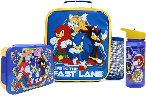 Get Trend Sonic THE Hedgehog Vattenflaska Lunchväska & Lunchlåda Barn 3 Stk Shadow Skolmaterial Snacklåda BPA-fri Läckagefri för Resor Picknick Semester (Multi Sonic)