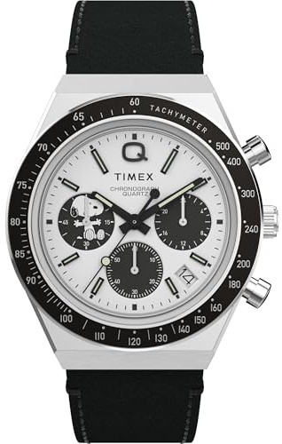 Timex Men's Peanuts Q 40mm Watch - Black Strap White Dial Stainless Steel Case