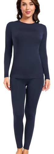 wirarpa Women's Thermal Underwear Set Fleece Lined Base Layer Ladies Long Sleeve Top & Bottom for Winter Warmth Navy Size M