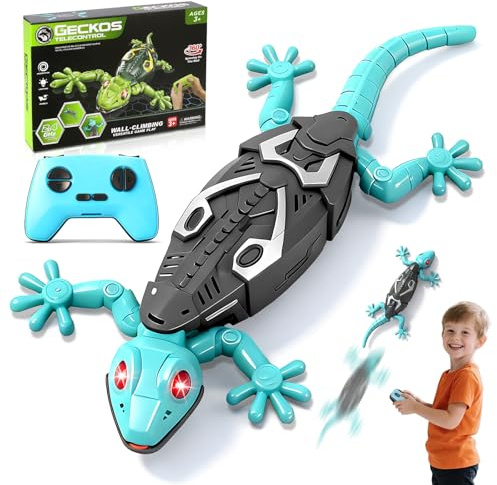 MONKROY Wall Crawler Gecko, Wall Climbing Gecko Toy with LED Eyes - 360°Rotation RC Robot Wall Climbing Lizard for Kids - Rechargeable Wall Climbing Chameleon Toy for 3 4 5 6 7 8 Year Old Boys Gifts