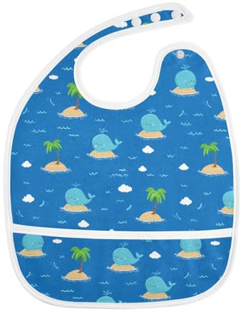 IHCVHQX Baby Feeding Bibs with Catcher Pocket Cute Whales Palm Trees Toddler Sleeveless Teething Bib 5 Pack