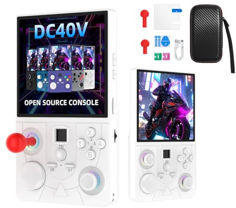 CWOHNRT DC40V Retro Handheld Game Console ,4.0 Inch IPS Screen Open Source Retro Video Gaming Console,Preloaded Classic Games with Multiple Emulator,4000mAh Battery with 2*Joysticks (White 64GB)