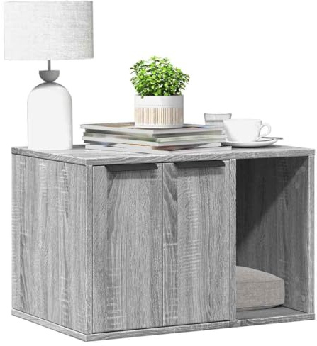 Mokuyary Meuble de Bac à Litière pour Chat Sonoma Gris Salon A | bois ingénierie Maison de Toilettes pour Chats, Table Basse pour Chambre, Balcon