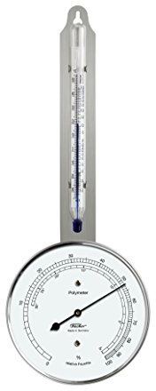 Fischer 125.01 - Polymeter (Hygrometer-Thermometer), Edelstahl, Durchmesser 103 mm, Luftfeuchte 0 bis 100% r.F., Temperatur -35 bis +55 °C