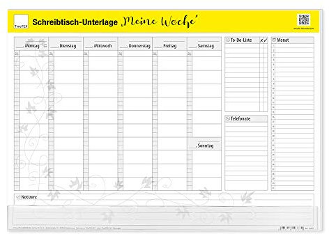 TimeTEX Schreibtisch-Unterlage - Meine Woche - Wochenplaner mit freiem Kalendarium - 25 Blatt - mit transparentem Kantenschutz - 10767