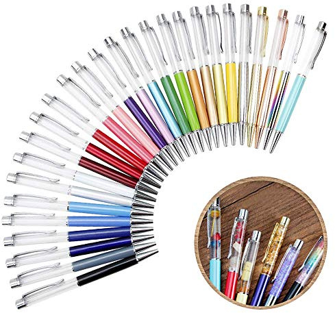 JOINVALUE Colorful Fillable Ink Empty Tube Ballpoint Pens Floating DIY Pens,Building Your Favorite Liquid Sand for Easter Gift 27 Pack